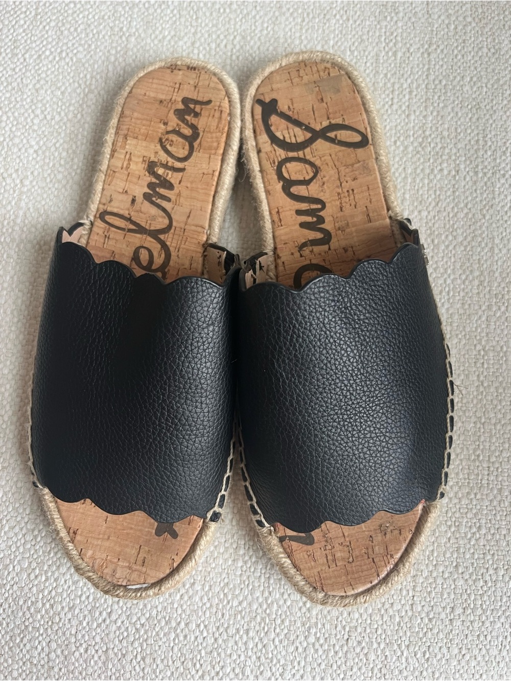 Sam Edelman Black Scalloped Espadrille Slide Sandals
